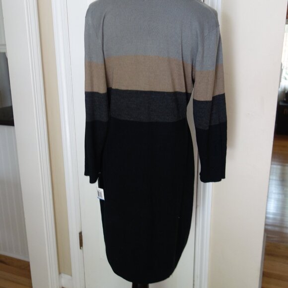 NWT CONNECTED APPAREL Black Gray Tan Cowl Neck Sweater Dress – XL - Picture 3 of 5